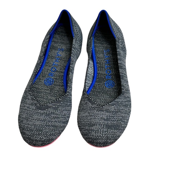 Rothy's Birdseye Flats Charcoal with Pink Sole Round Toe Slip On Shoes sz 7 - Picture 4 of 12